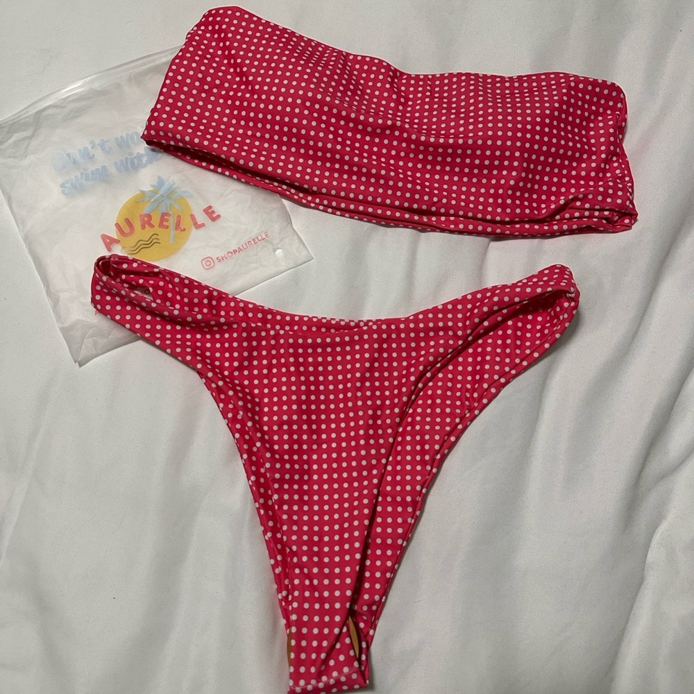 NWT Aurelle Pink Polka Dot Bikini